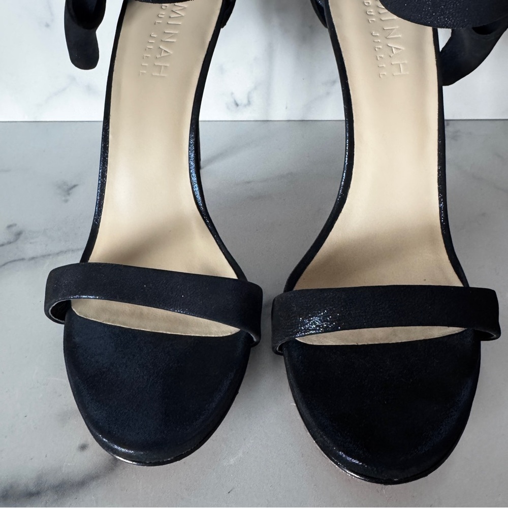 Amina’s Abdul Jillil Navy Blue Metallic Glitter Bow Sandals Heels Size US 11 - Picture 10 of 13